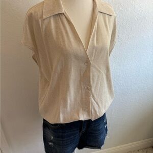 Express Oversized Women's Linen Blend Button-Down Shirt
